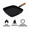 REGENT COOKWARE CAST IRON SQUARE SKILLET WITH WOODEN HANDLE, 390/220X235X30MM