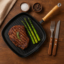 REGENT COOKWARE CAST IRON SQUARE SKILLET WITH WOODEN HANDLE, (425/245X250X20MM)