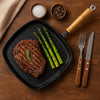 REGENT COOKWARE CAST IRON SQUARE SKILLET WITH WOODEN HANDLE, (425/245X250X20MM)