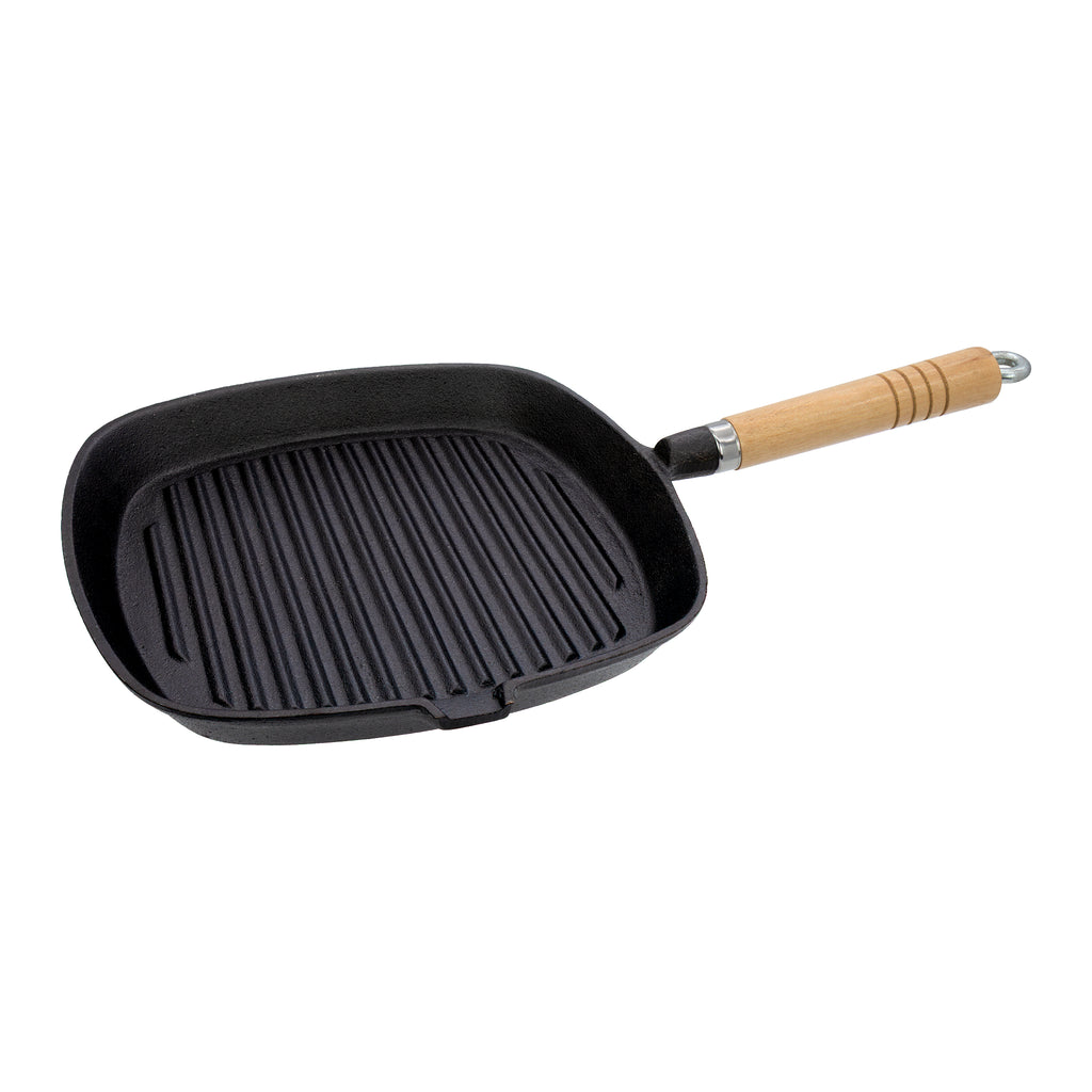 REGENT COOKWARE CAST IRON SQUARE SKILLET WITH WOODEN HANDLE, 425/245X250X20MM