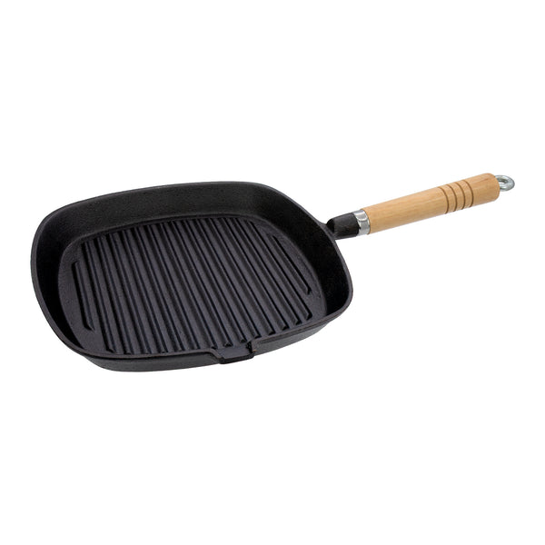 REGENT COOKWARE CAST IRON SQUARE SKILLET WITH WOODEN HANDLE, 425/245X250X20MM