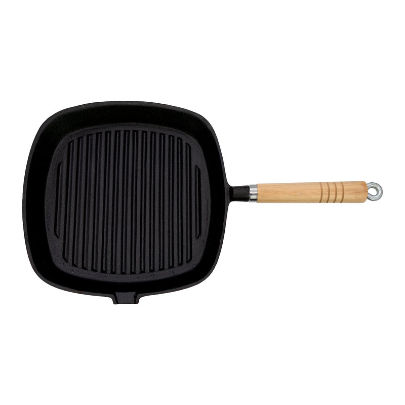 REGENT COOKWARE CAST IRON SQUARE SKILLET WITH WOODEN HANDLE, 425/245X250X20MM