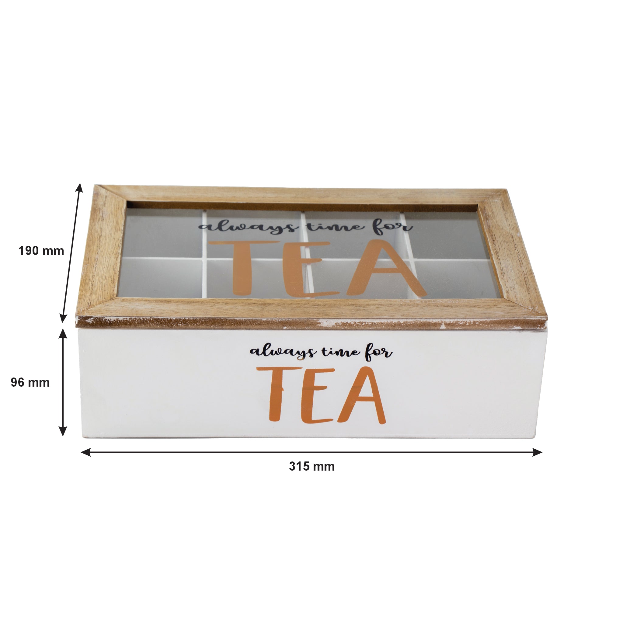 REGENT KITCHEN TEA BOX WITH 8 PARTITIONS WOOD AND GLASS, 315X190MM