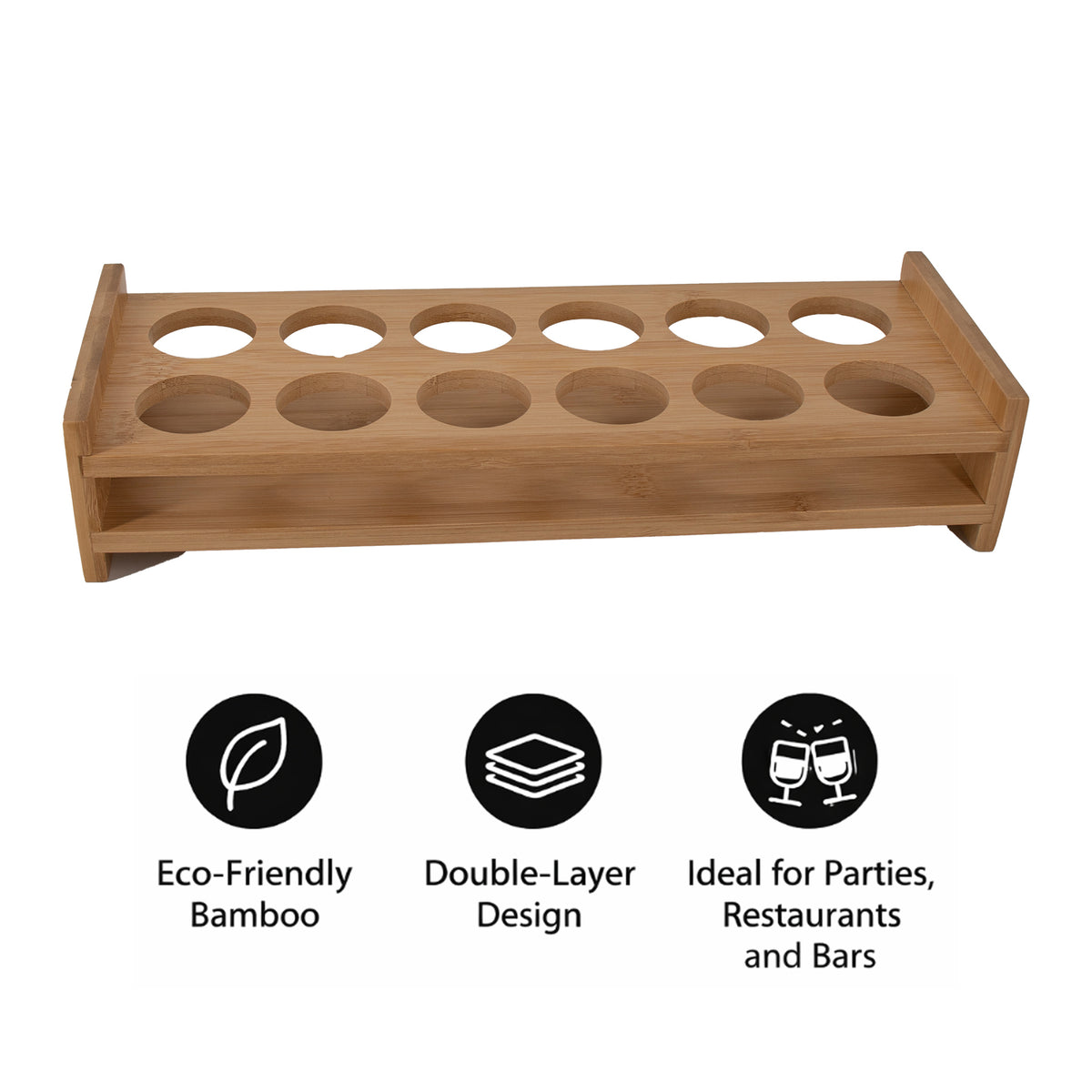 BAR BUTLER BAMBOO 12 HOLE SHOT GLASS SERVING STAND