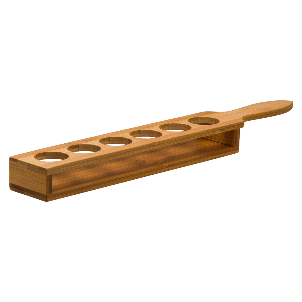BAR BUTLER BAMBOO 6 HOLE SHOT GLASS SERVING TRAY WITH HANDLE