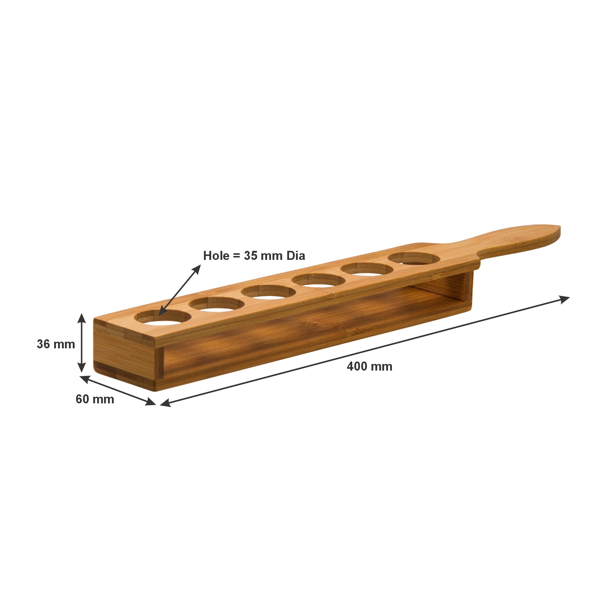 BAR BUTLER BAMBOO 6 HOLE SHOT GLASS SERVING TRAY WITH HANDLE