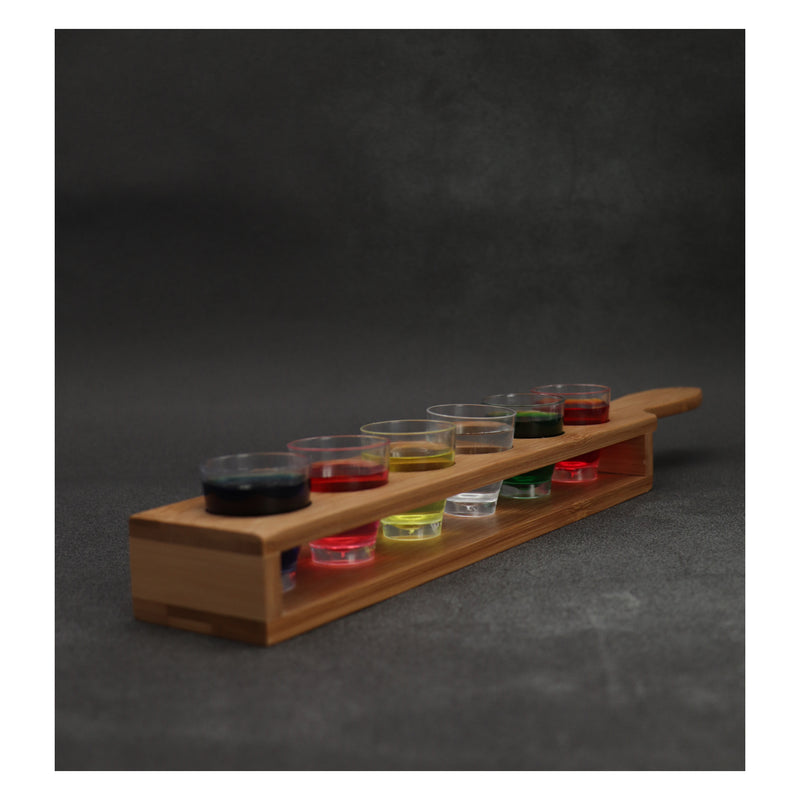 BAR BUTLER BAMBOO 6 HOLE SHOT GLASS SERVING TRAY WITH HANDLE, (400X60X36MM)
