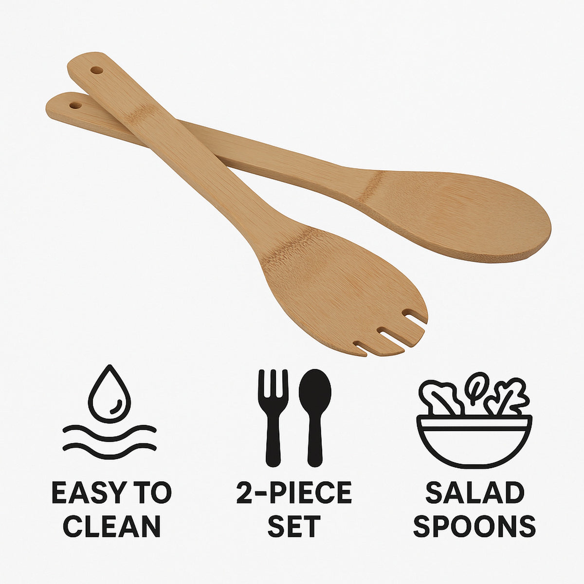 REGENT BAMBOO SALAD SPOON AND FORK 2 PIECE SET, 300MM