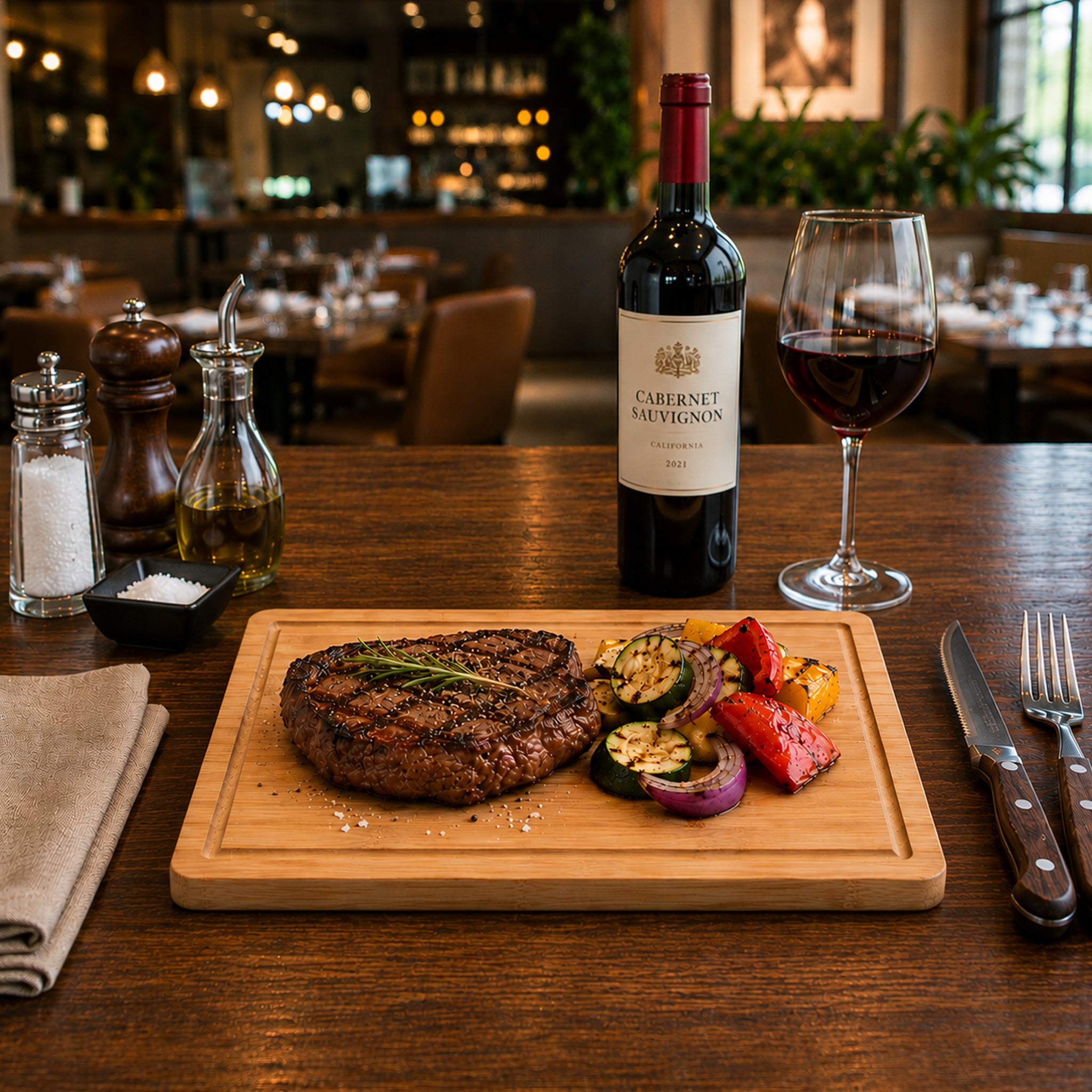 REGENT BAMBOO STEAK SERVING BOARD WITH GROOVE, 300X200MM