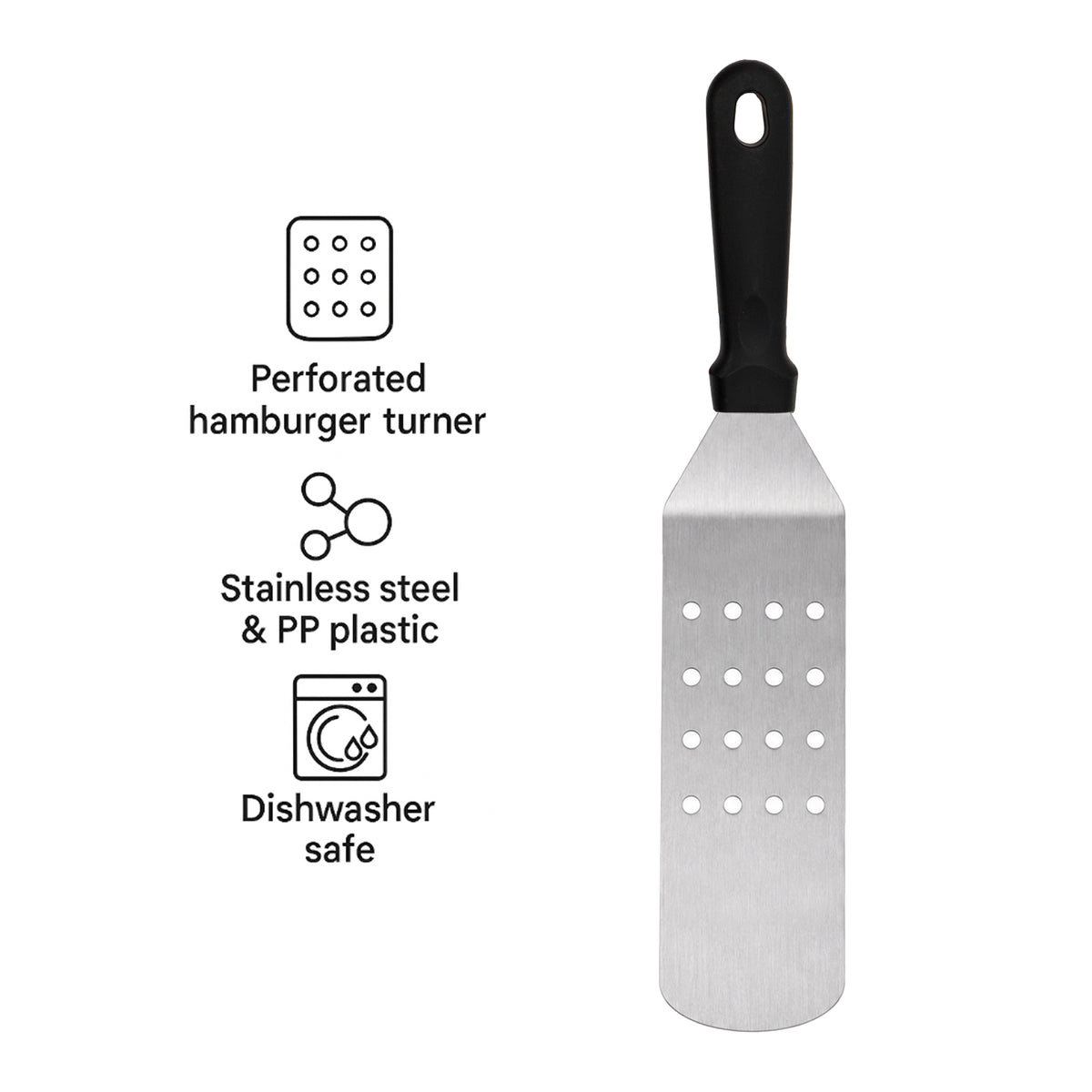 REGENT LONG TURNER PERFORATED ST STEEL WITH BLACK PP HANDLE, 370MM