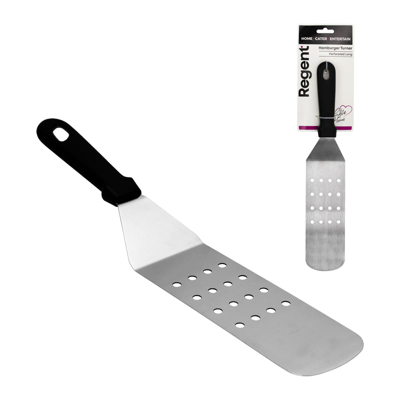 REGENT LONG TURNER PERFORATED ST STEEL WITH BLACK PP HANDLE, 370MM