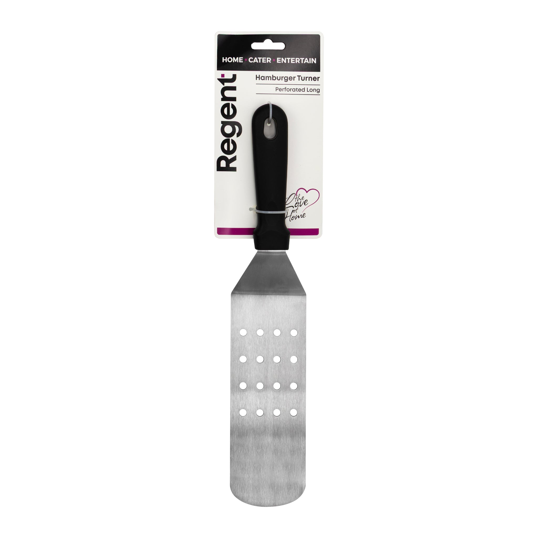 REGENT LONG TURNER PERFORATED ST STEEL WITH BLACK PP HANDLE, 370MM
