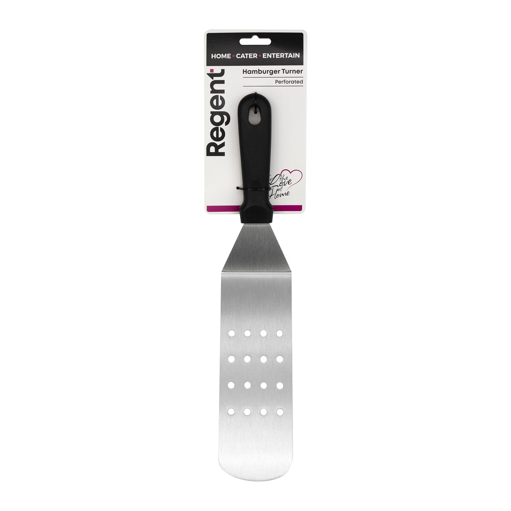 REGENT LONG TURNER PERFORATED ST STEEL WITH BLACK PP HANDLE, 370MM