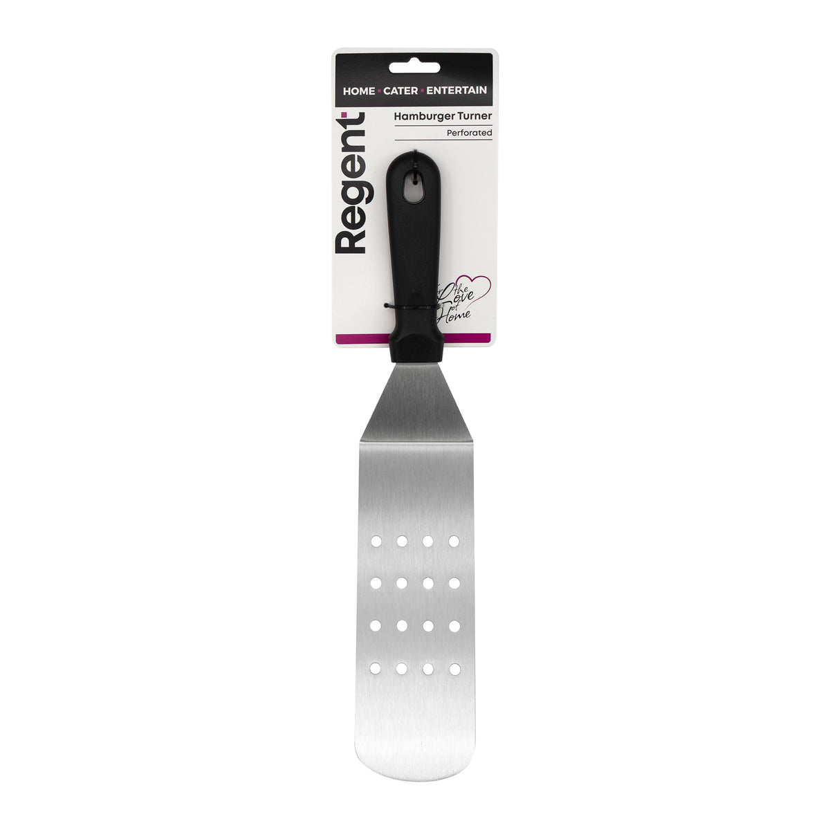 REGENT LONG TURNER PERFORATED ST STEEL WITH BLACK PP HANDLE, 370MM