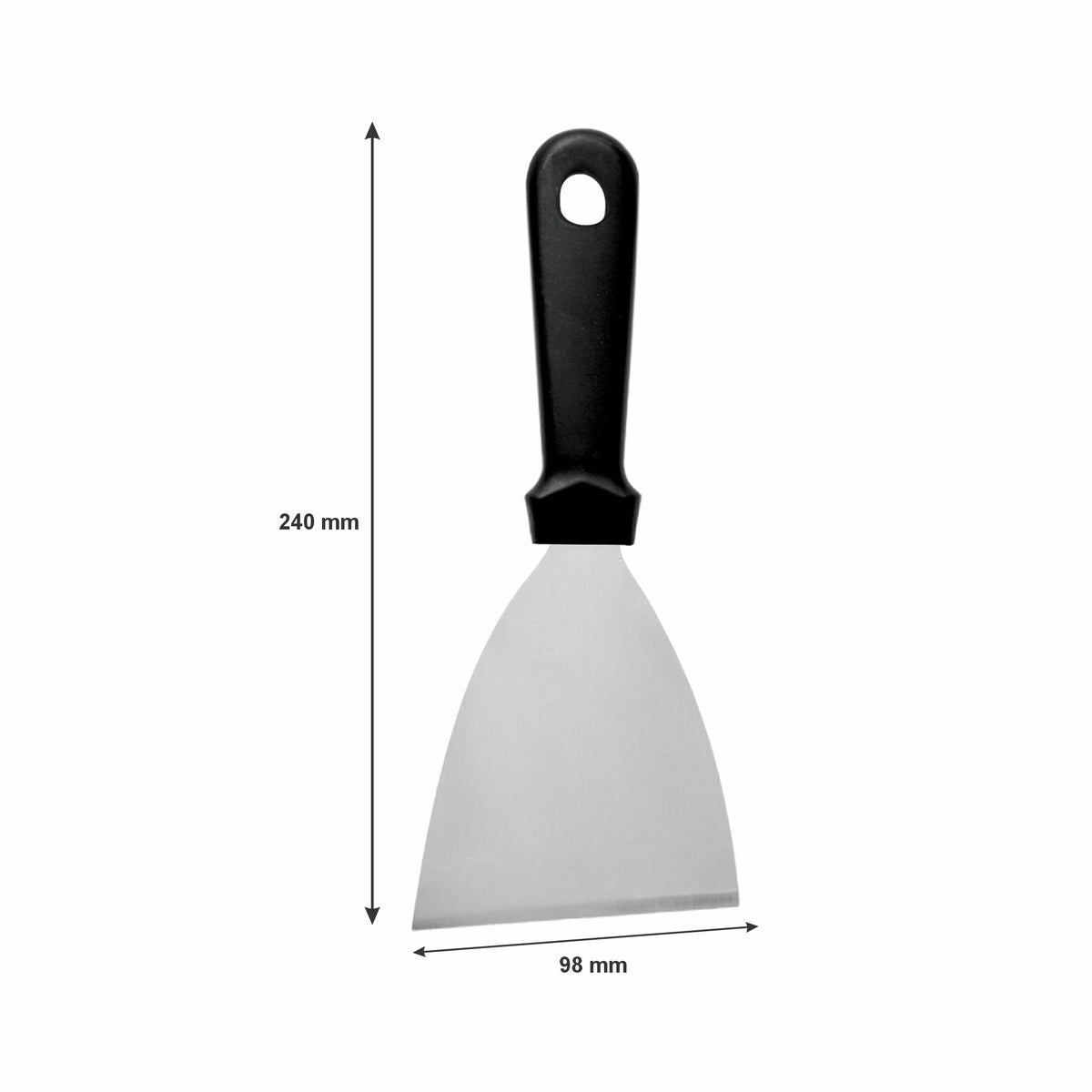 REGENT ANGLED GRIDDLE SCRAPER ST STEEL WITH BLACK PP HANDLE, 240MM