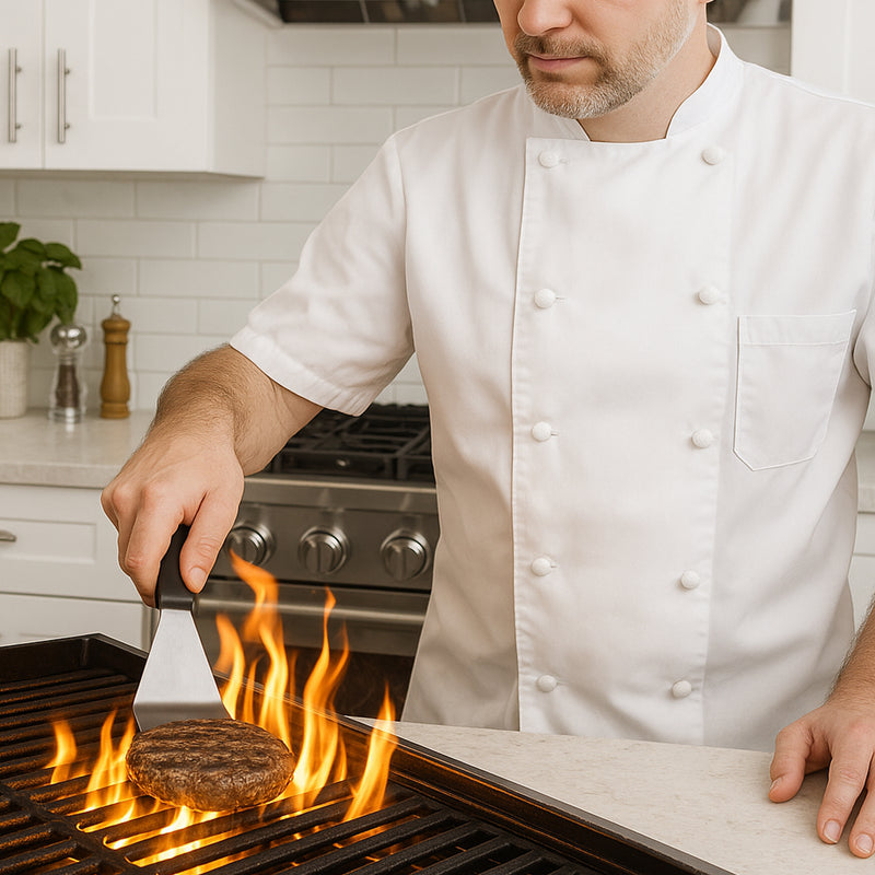 REGENT HAMBURGER SOLID BEVELLED TURNER ST STEEL WITH BLACK PP HANDLE, 300MM