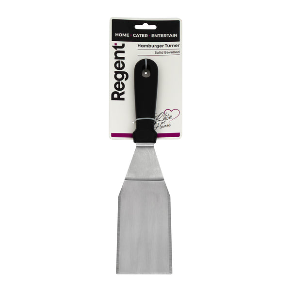 REGENT HAMBURGER SOLID BEVELLED TURNER ST STEEL WITH BLACK PP HANDLE, 300MM