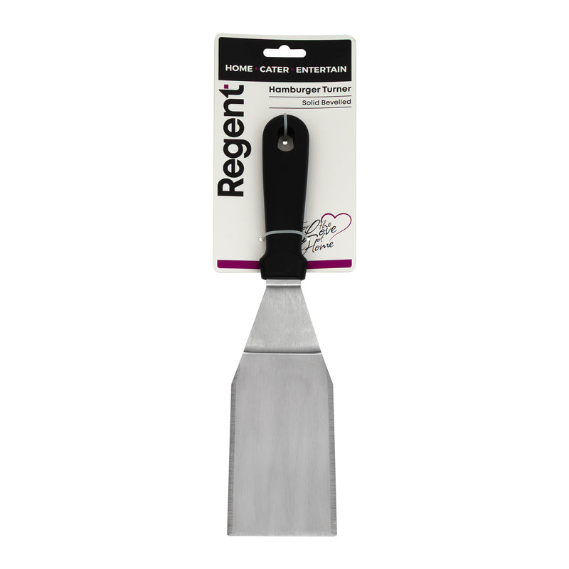 REGENT HAMBURGER SOLID BEVELLED TURNER ST STEEL WITH BLACK PP HANDLE, 300MM