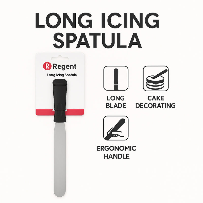 REGENT BAKING ICING SPATULA LONG WITH BLACK PP HANDLE, 370MM
