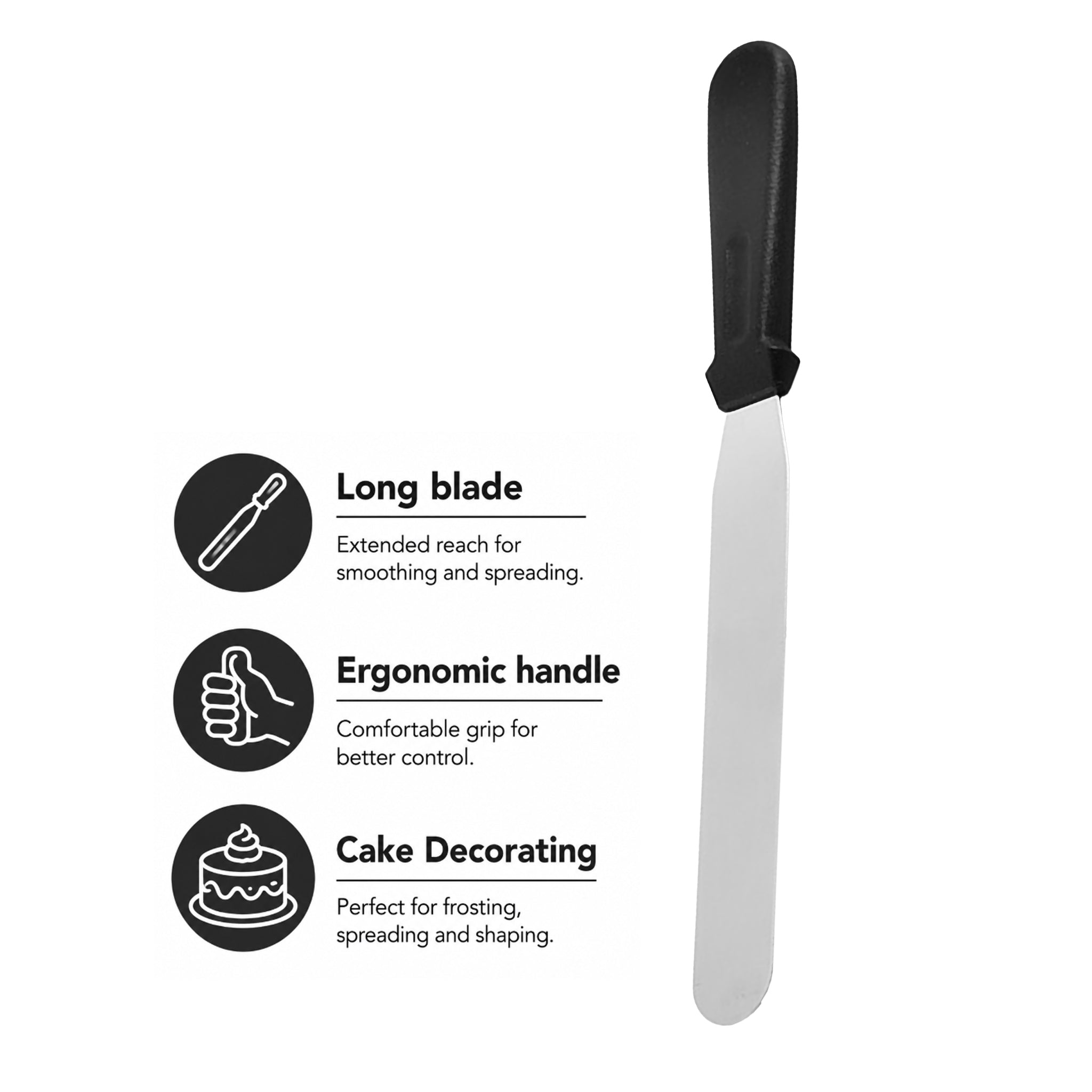 REGENT BAKING ICING SPATULA LONG WITH BLACK PP HANDLE, 370MM