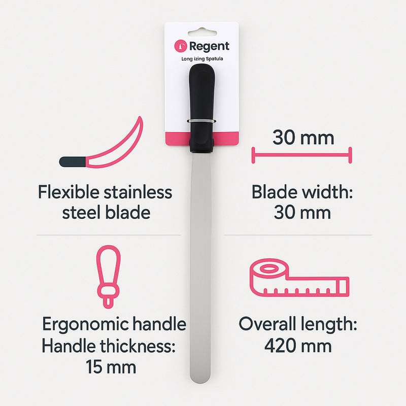 REGENT BAKEWARE ICING SPATULA LONG WITH BLACK PP HANDLE, 420MM