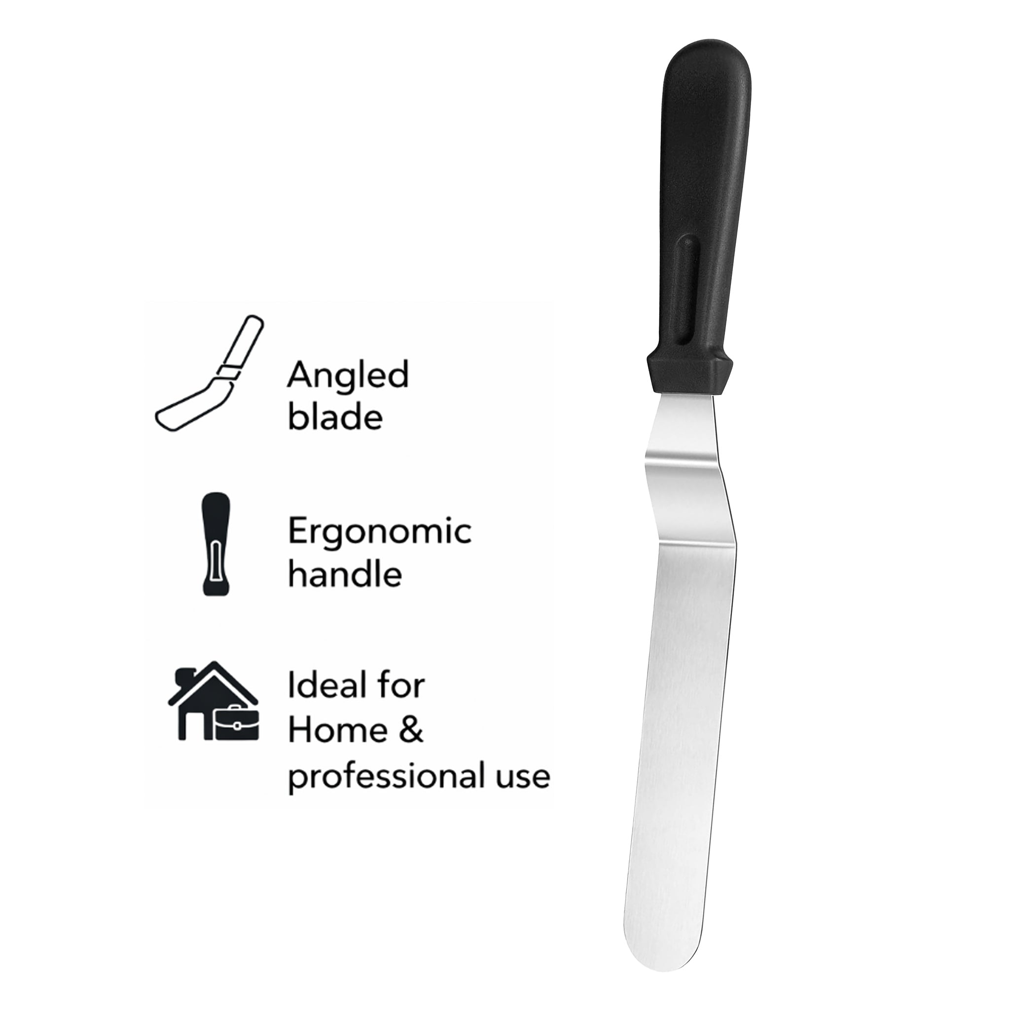 REGENT BAKEWARE ICING SPATULA ANGLED WITH PP PLASTIC BLACK HANDLE, 275MM