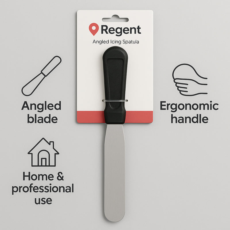 REGENT BAKEWARE ICING SPATULA ANGLED WITH PP PLASTIC BLACK HANDLE, (275X30X15MM)