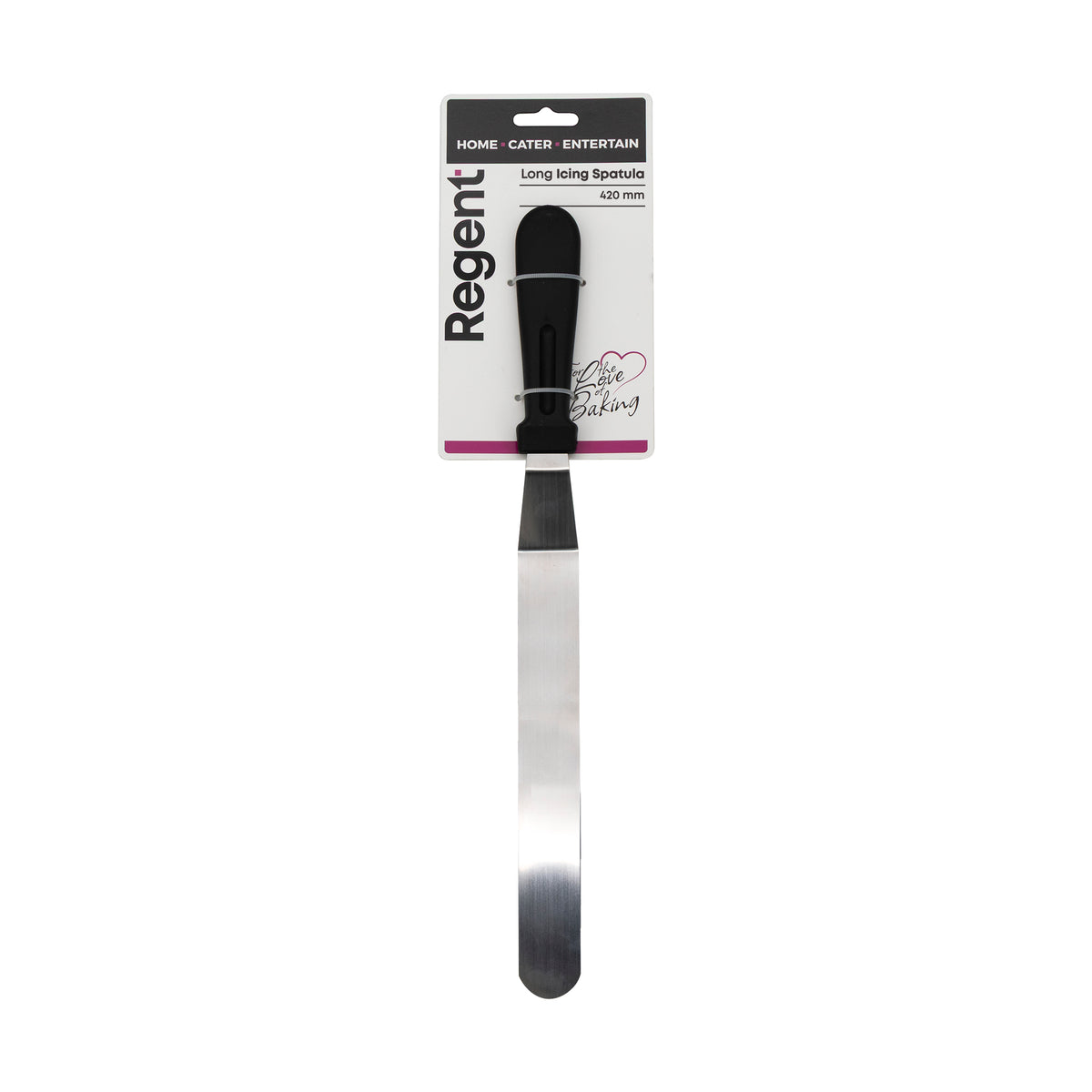 REGENT BAKEWARE ICING SPATULA ANGLED WITH PP PLASTIC BLACK HANDLE, 420MM