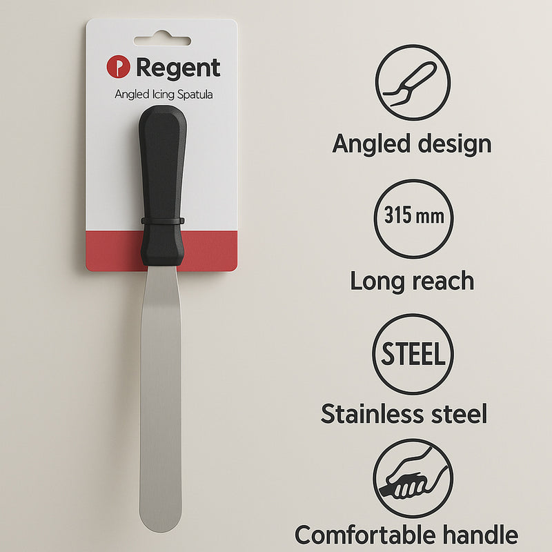 REGENT BAKEWARE ICING SPATULA ANGLED WITH PP PLASTIC BLACK HANDLE, 315MM