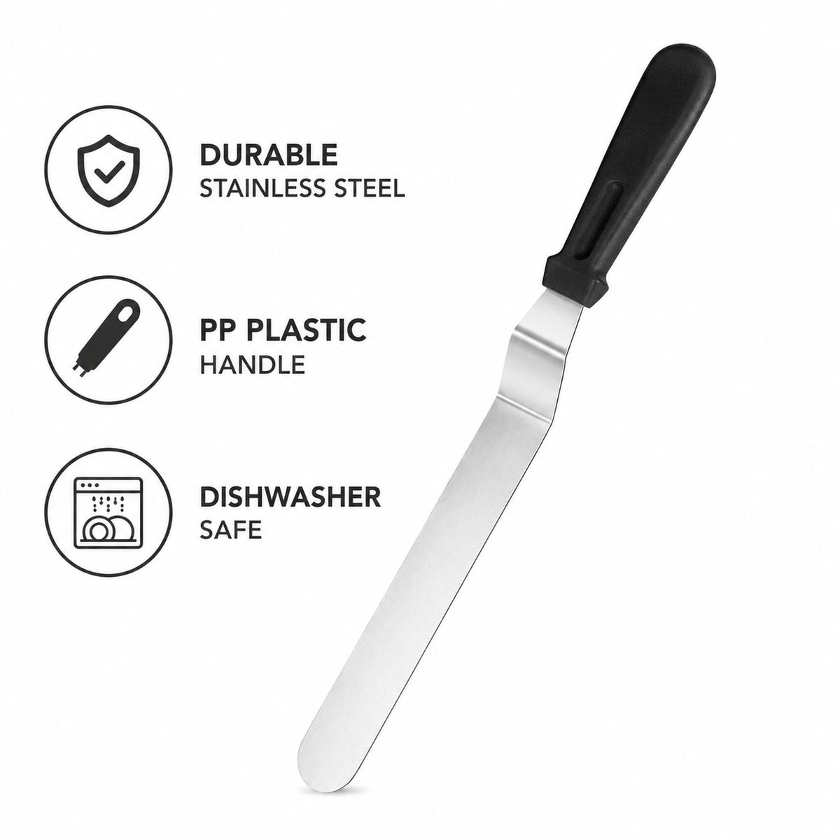 REGENT BAKEWARE ICING SPATULA ANGLED WITH PP PLASTIC BLACK HANDLE, 315MM