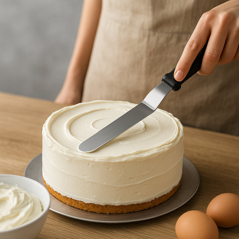 REGENT BAKEWARE ICING SPATULA ANGLED WITH PP PLASTIC BLACK HANDLE, 315MM