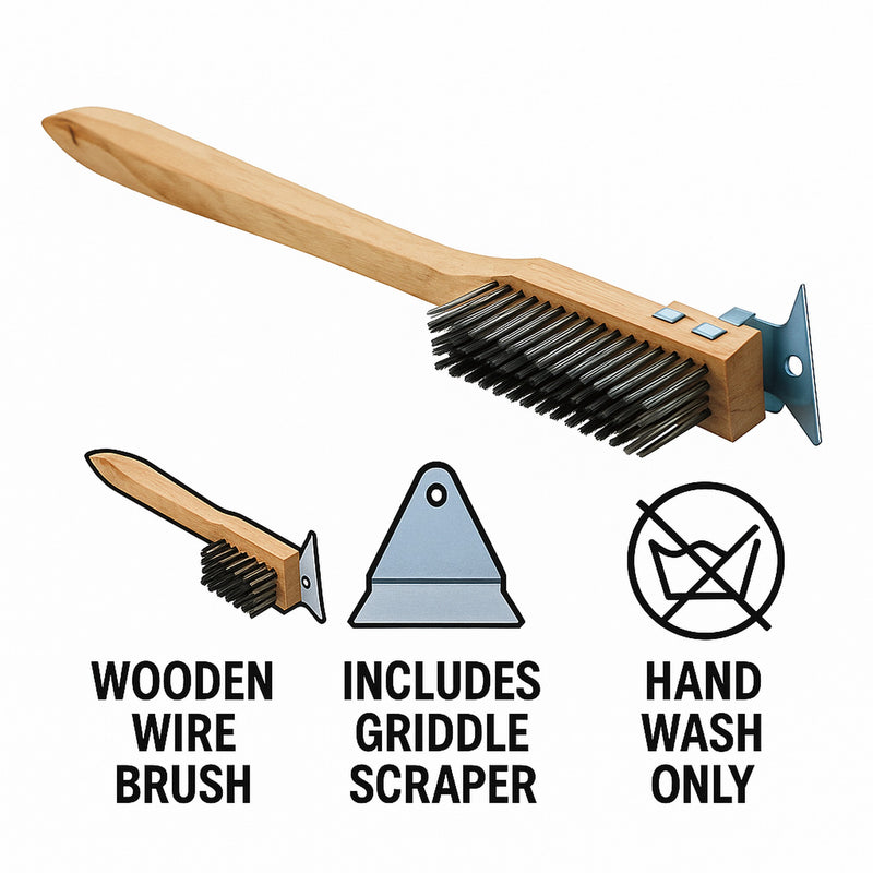 REGENT WOODEN WIRE BRUSH WITH GRIDDLE SCRAPER, 520MM