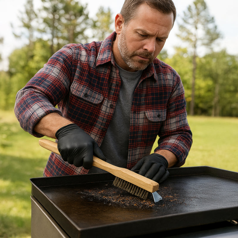 REGENT WOODEN WIRE BRUSH WITH GRIDDLE SCRAPER, 520MM