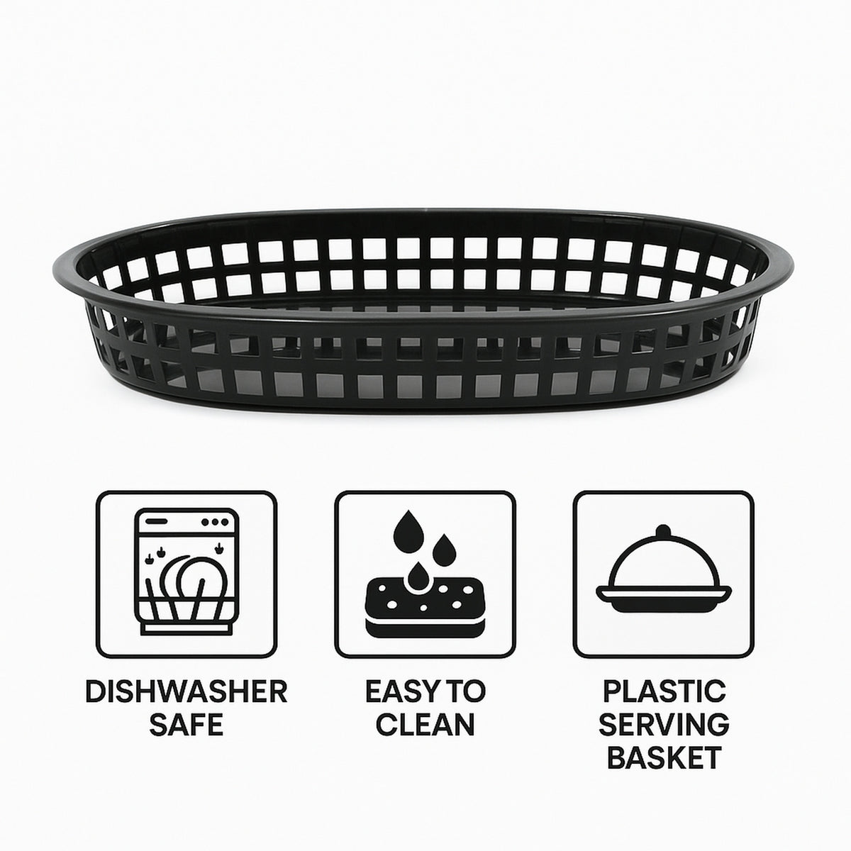 REGENT CATERING PLASTIC SERVING BASKET OVAL BLACK, 270X175MM