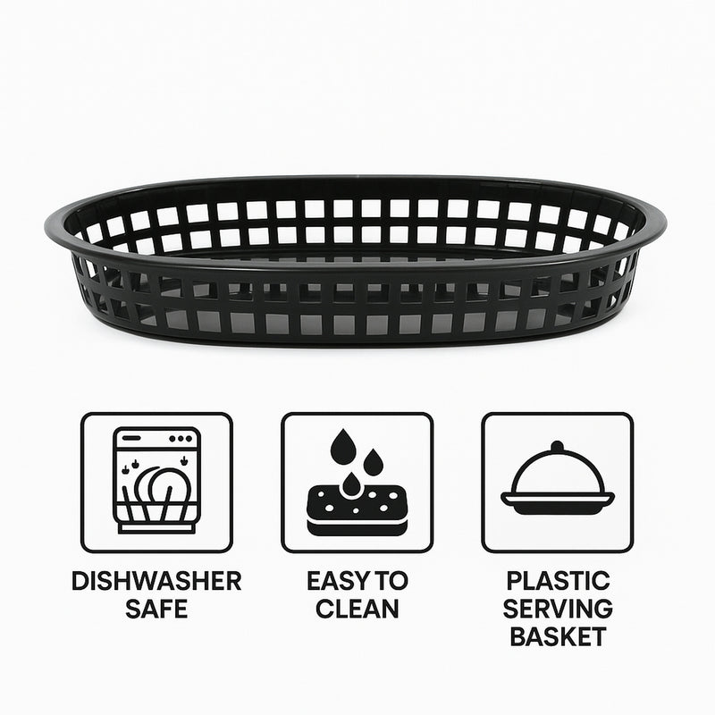 REGENT CATERING PLASTIC SERVING BASKET OVAL BLACK, 270X175MM