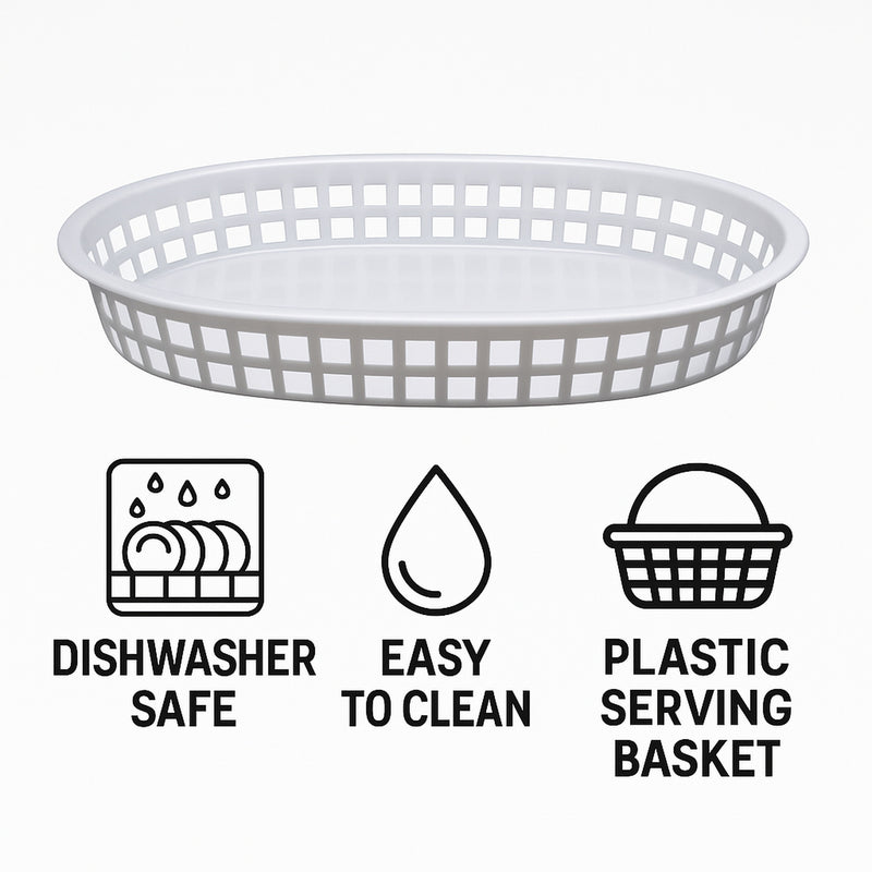 REGENT CATERING PLASTIC SERVING BASKET OVAL WHITE, 270X175MM