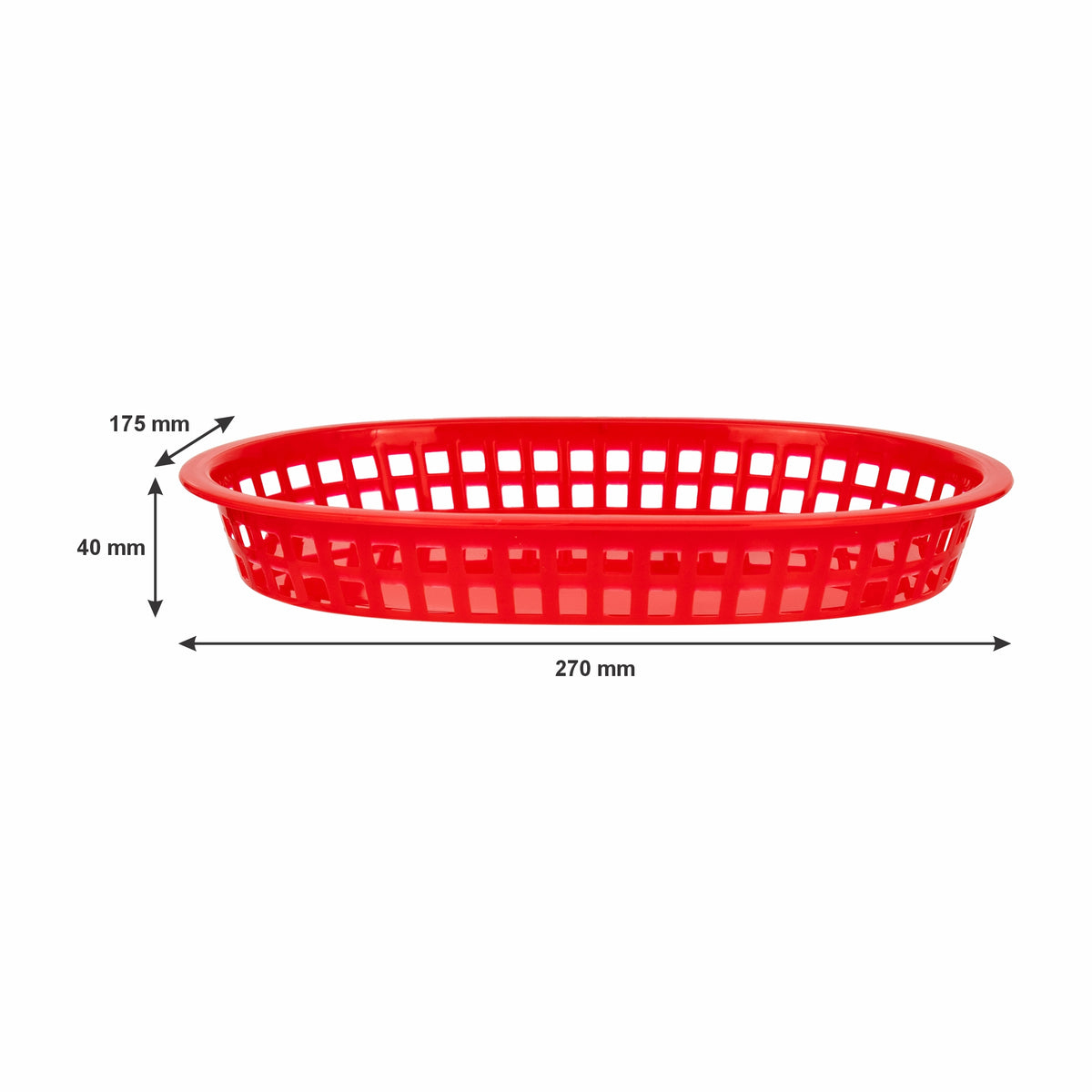 REGENT CATERING PLASTIC SERVING BASKET OVAL RED, 270X175MM