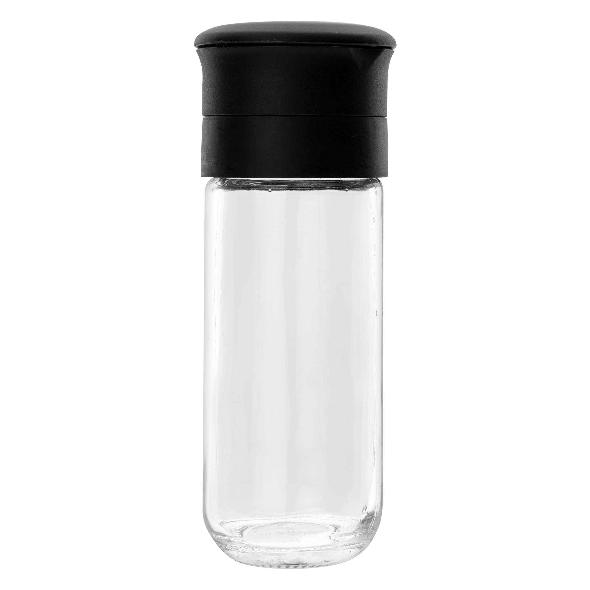 REGENT GLASS BOTTLES WITH CERAMIC GRINDERS AND BLACK LIDS 2PK, 120ML