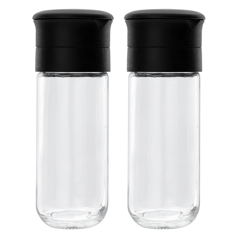 REGENT GLASS BOTTLE WITH CERAMIC GRINDER AND BLACK LID 2PK, 120ML