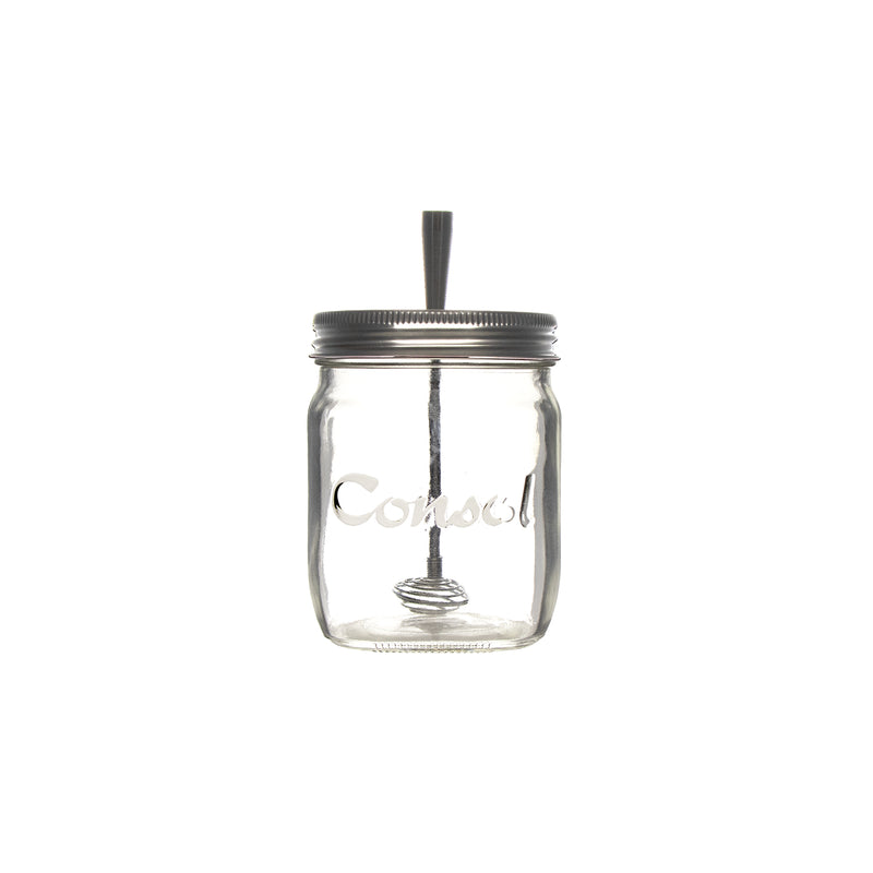 REGENT GLASS JAR WITH STAINLESS STEEL HONEY DRIZZLER, 500ML (155X80MM DIA)