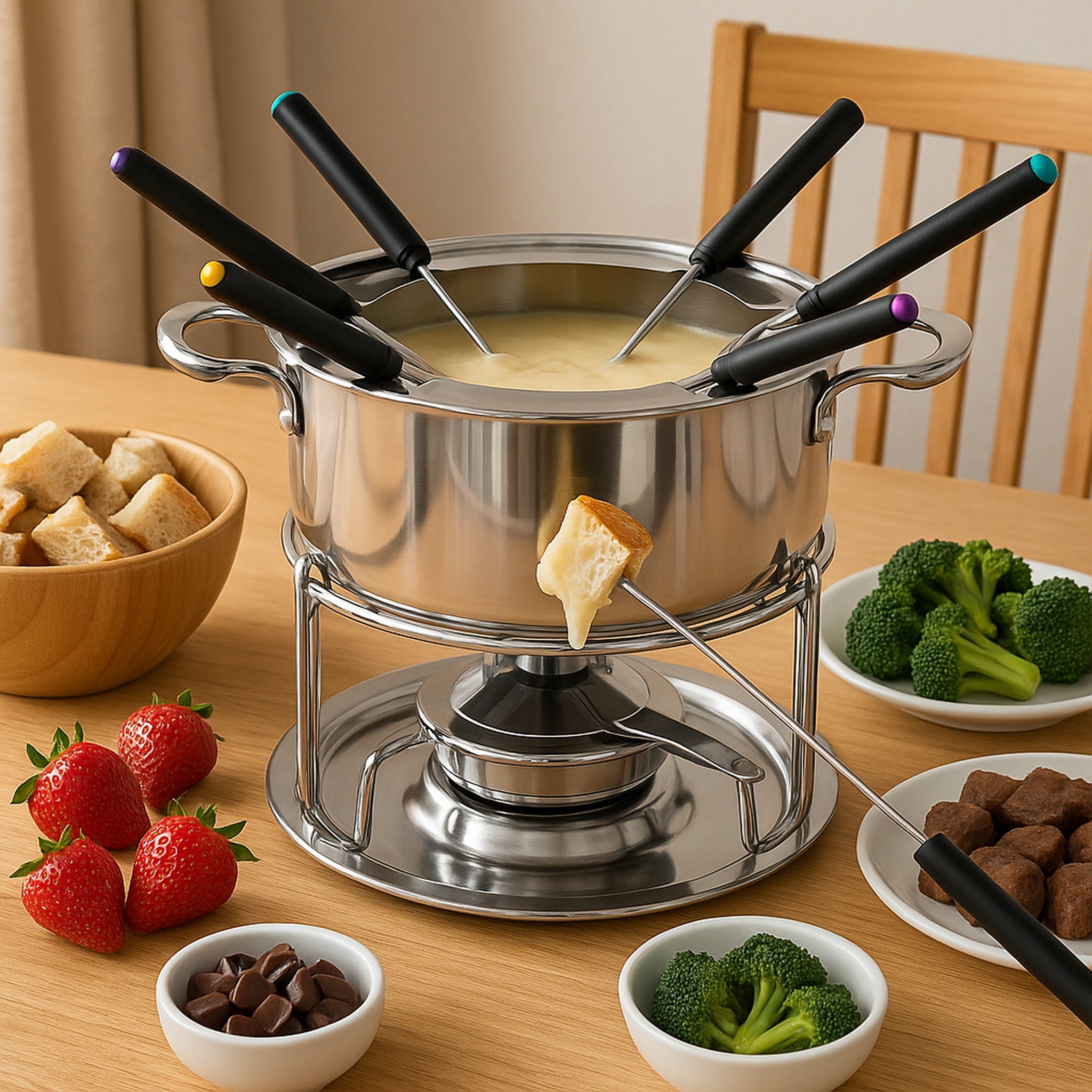 REGENT COOKWARE FONDUE SET WITH BURNER & 6 FORKS STAINLESS STEEL