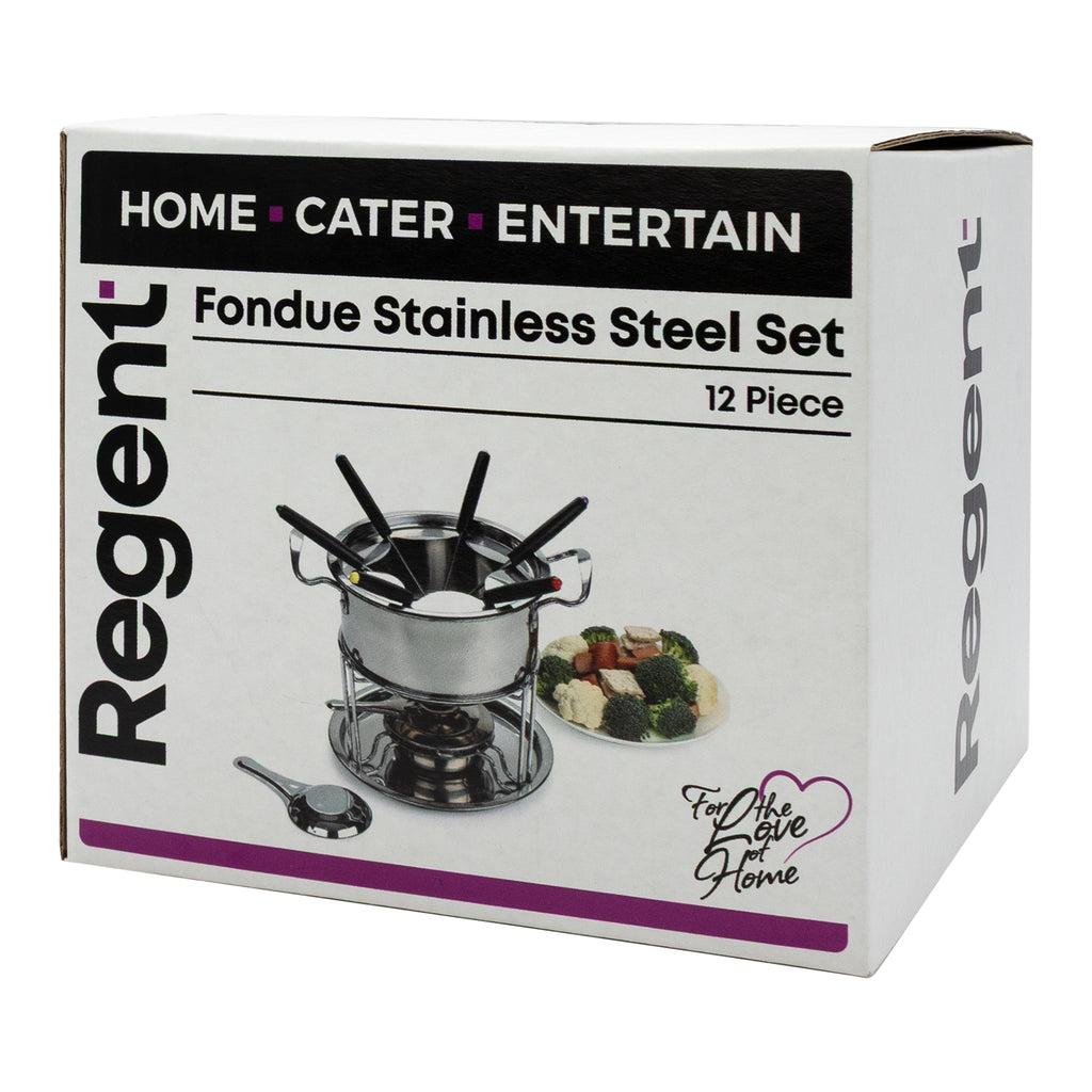 REGENT COOKWARE FONDUE SET WITH BURNER & 6 FORKS STAINLESS STEEL