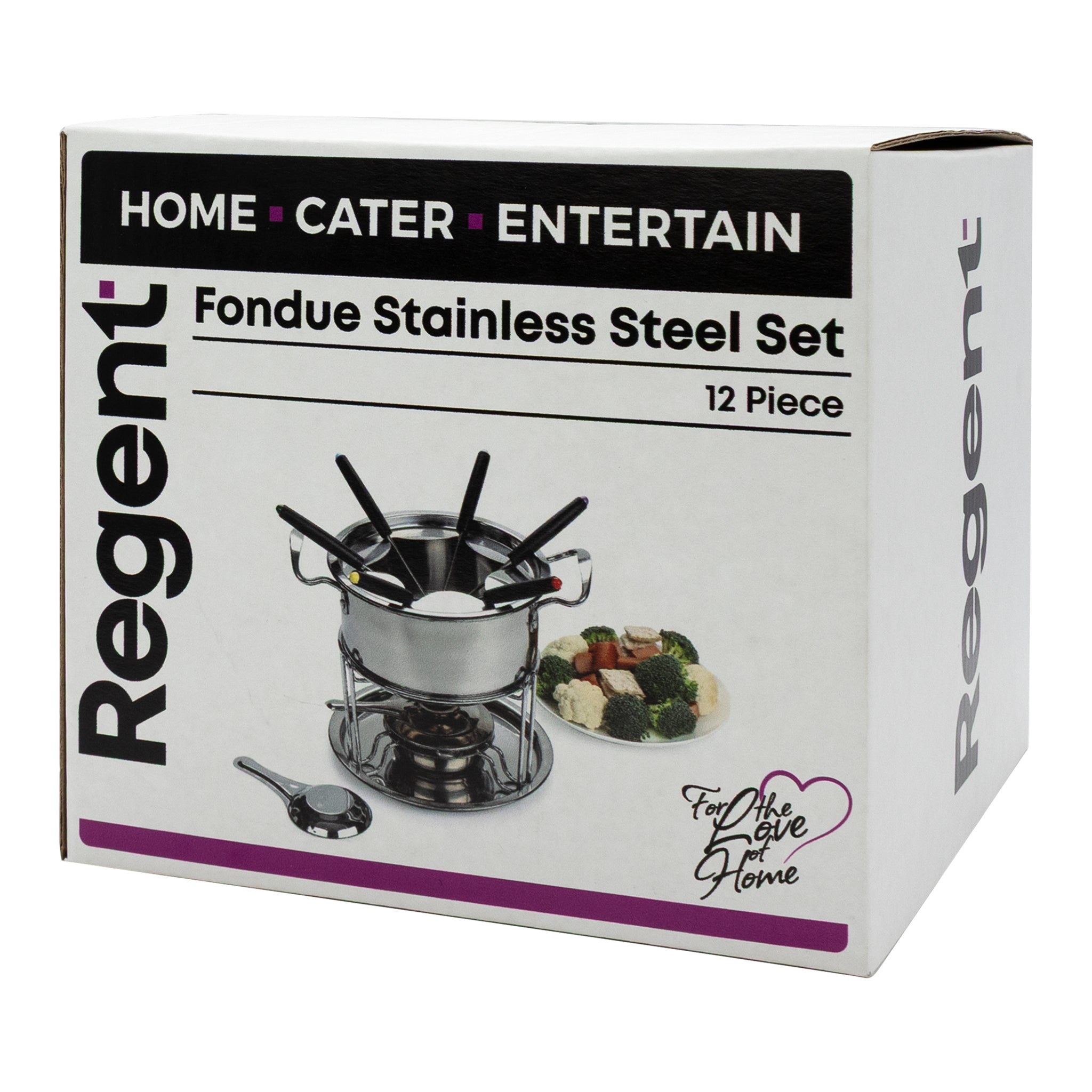 REGENT COOKWARE FONDUE SET WITH BURNER & 6 FORKS STAINLESS STEEL