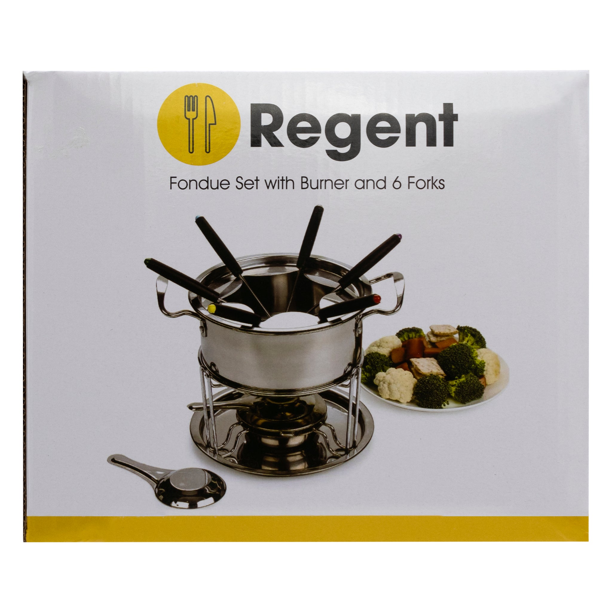 REGENT COOKWARE FONDUE SET WITH BURNER & 6 FORKS STAINLESS STEEL