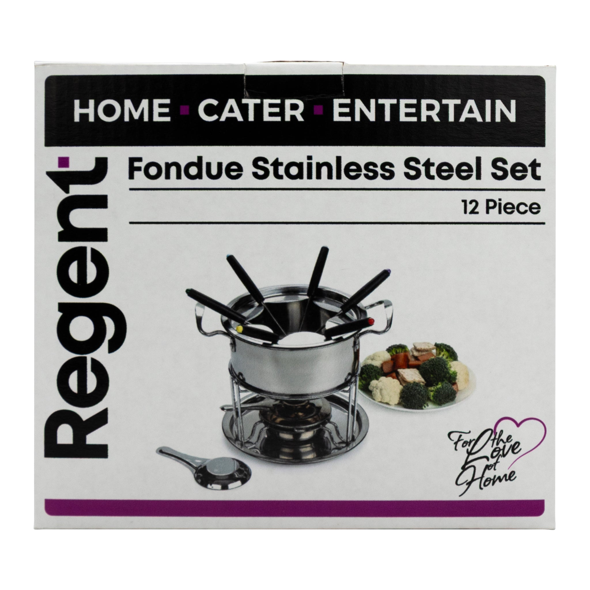 REGENT COOKWARE FONDUE SET WITH BURNER & 6 FORKS STAINLESS STEEL