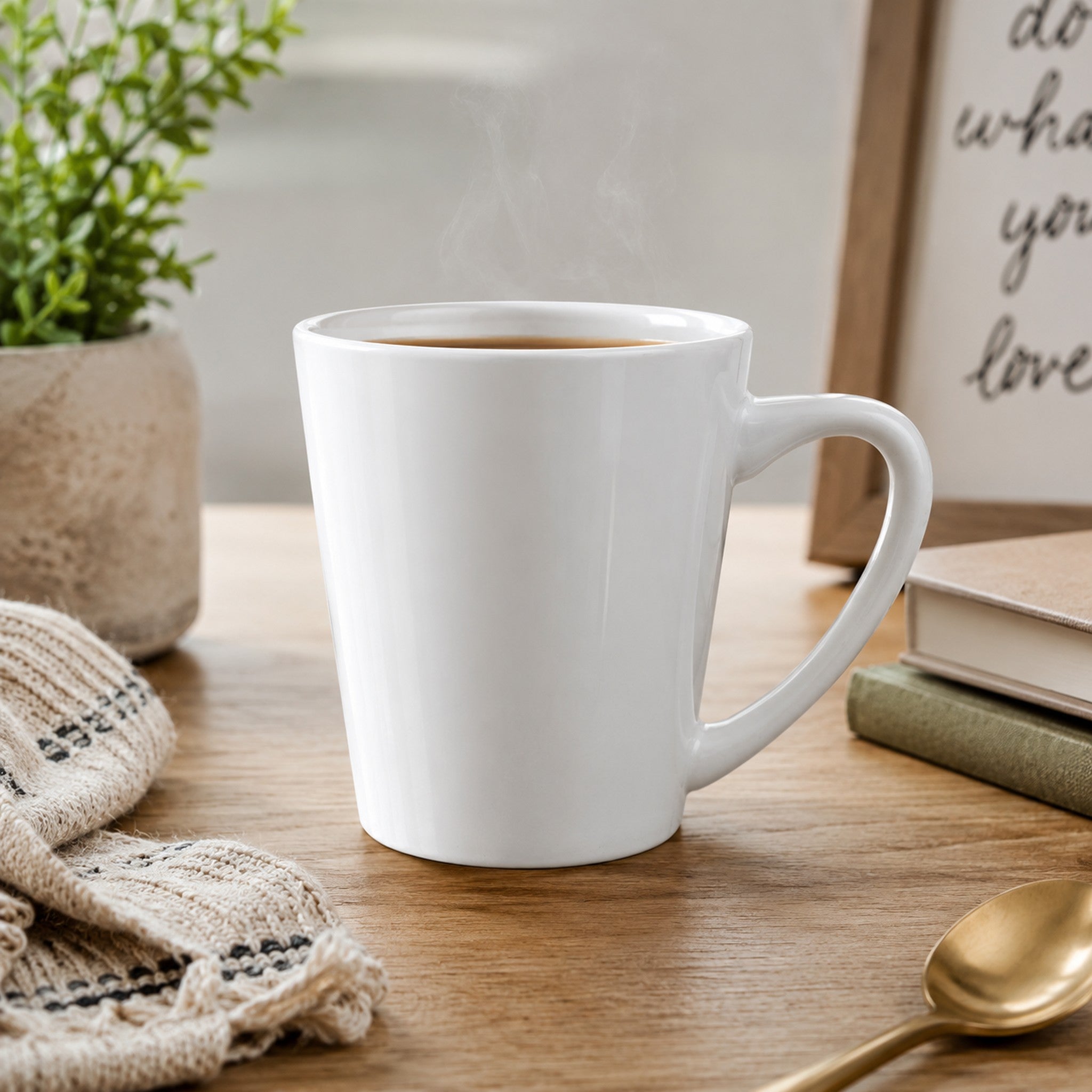 REGENT V-SHAPE WHITE COFFEE MUG, 380ML