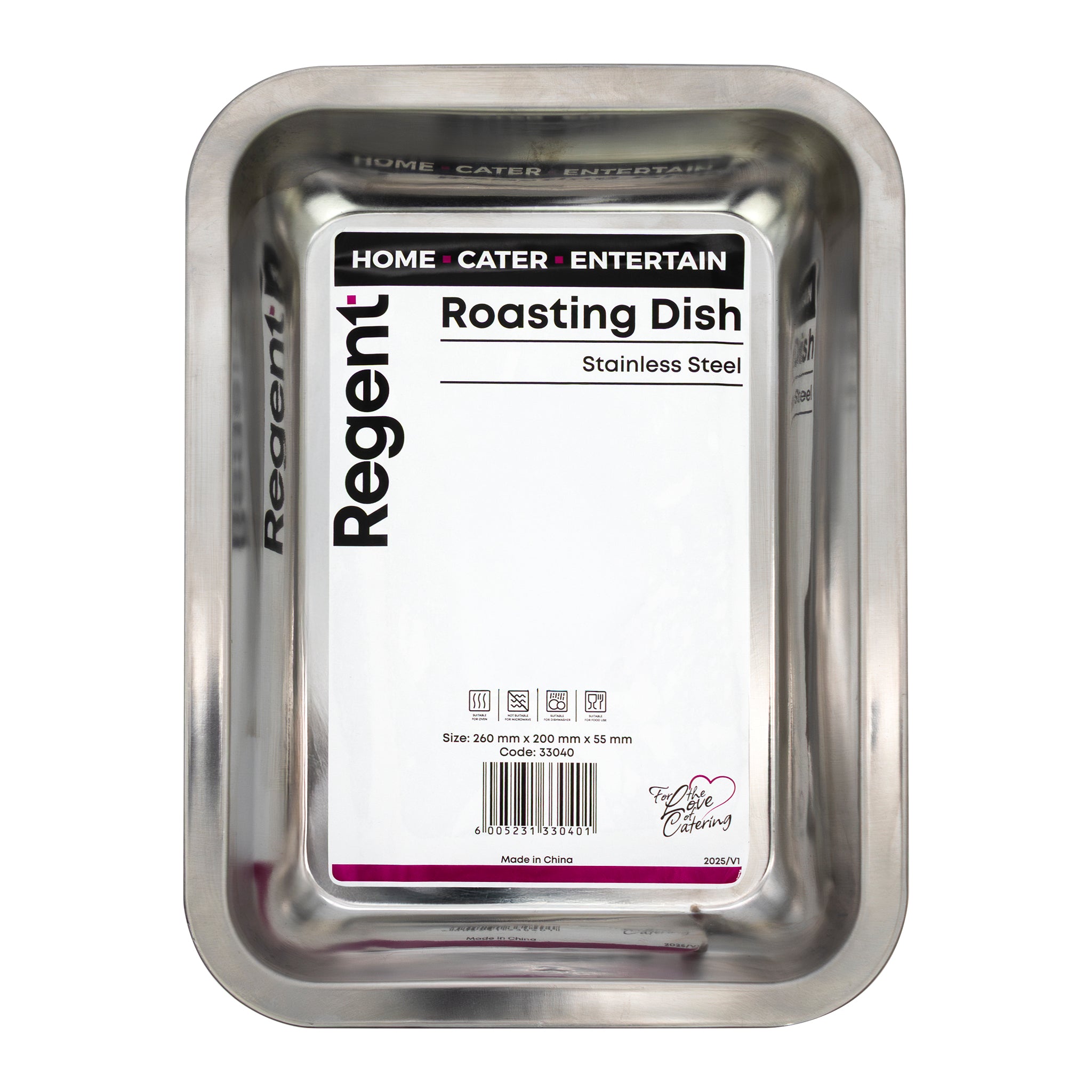 REGENT RECTANGULAR ROASTING DISH STAINLESS STEEL, 266X196X45MM