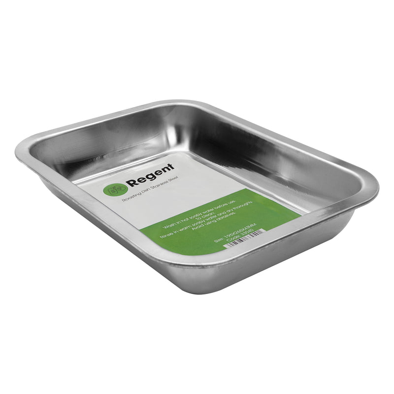 REGENT RECTANGULAR ROASTING BAKING DISH STAINLESS STEEL 260X200X55MM