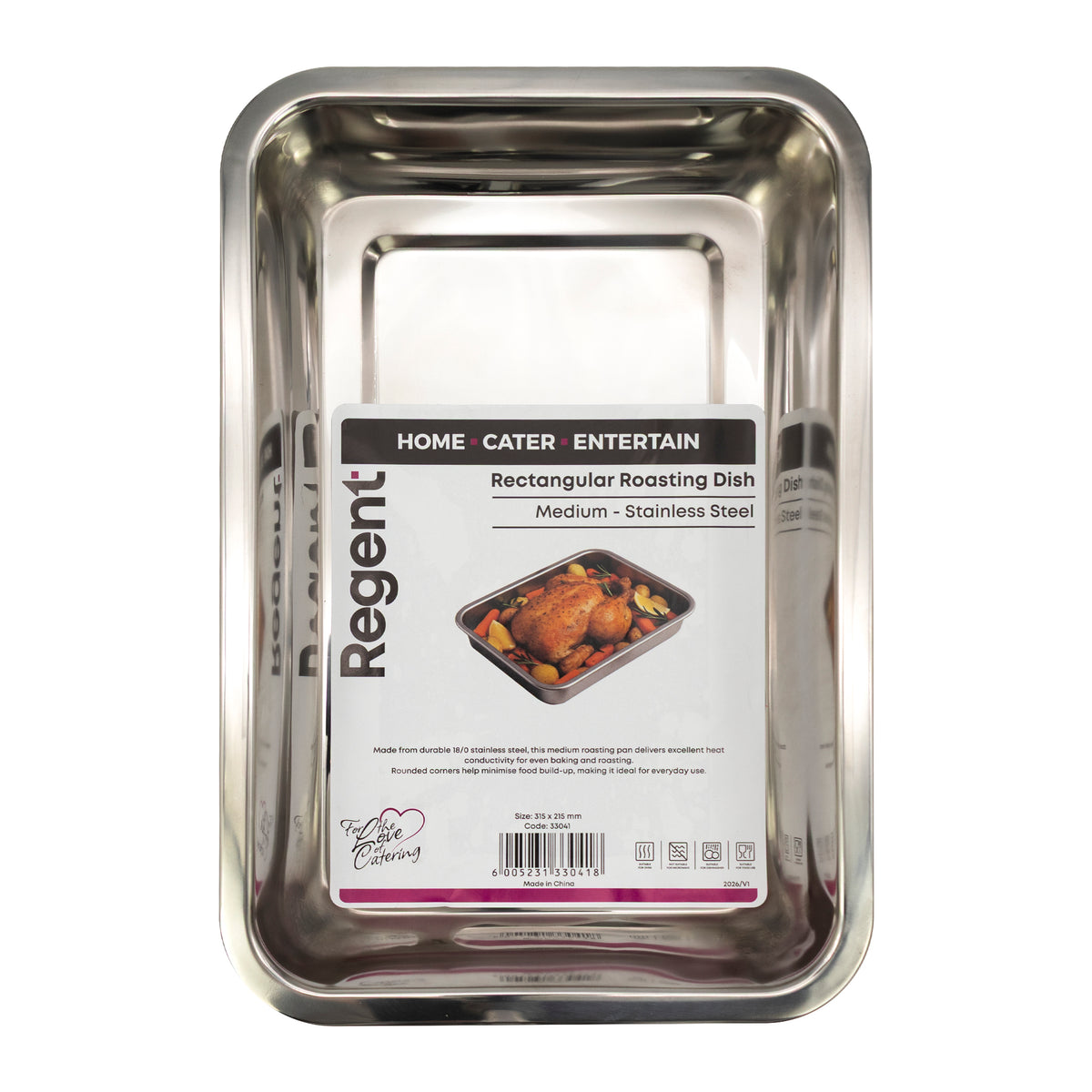 REGENT RECTANGULAR ROASTING DISH STAINLESS STEEL, 315X215X45MM