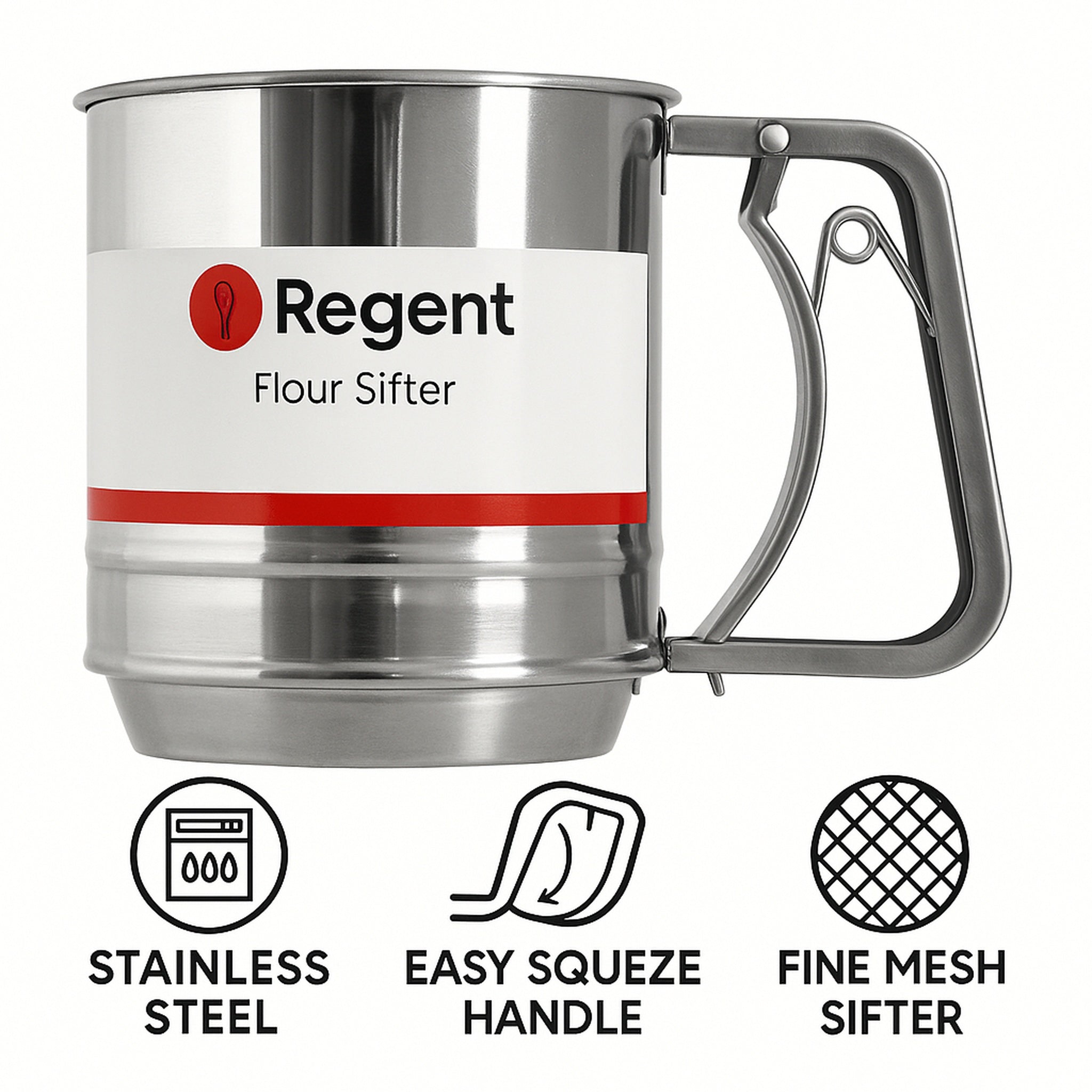 REGENT BAKEWARE FLOUR SIFTER STAINLESS STEEL, 160MM DIA
